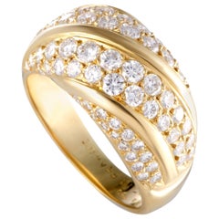 Van Cleef & Arpels 18 Karat Yellow Gold Two-Row Diagonal Diamond Pave Band Ring