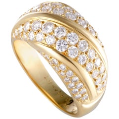 Van Cleef & Arpels 18 Karat Yellow Gold Two-Row Diagonal Diamond Pave Band Ring