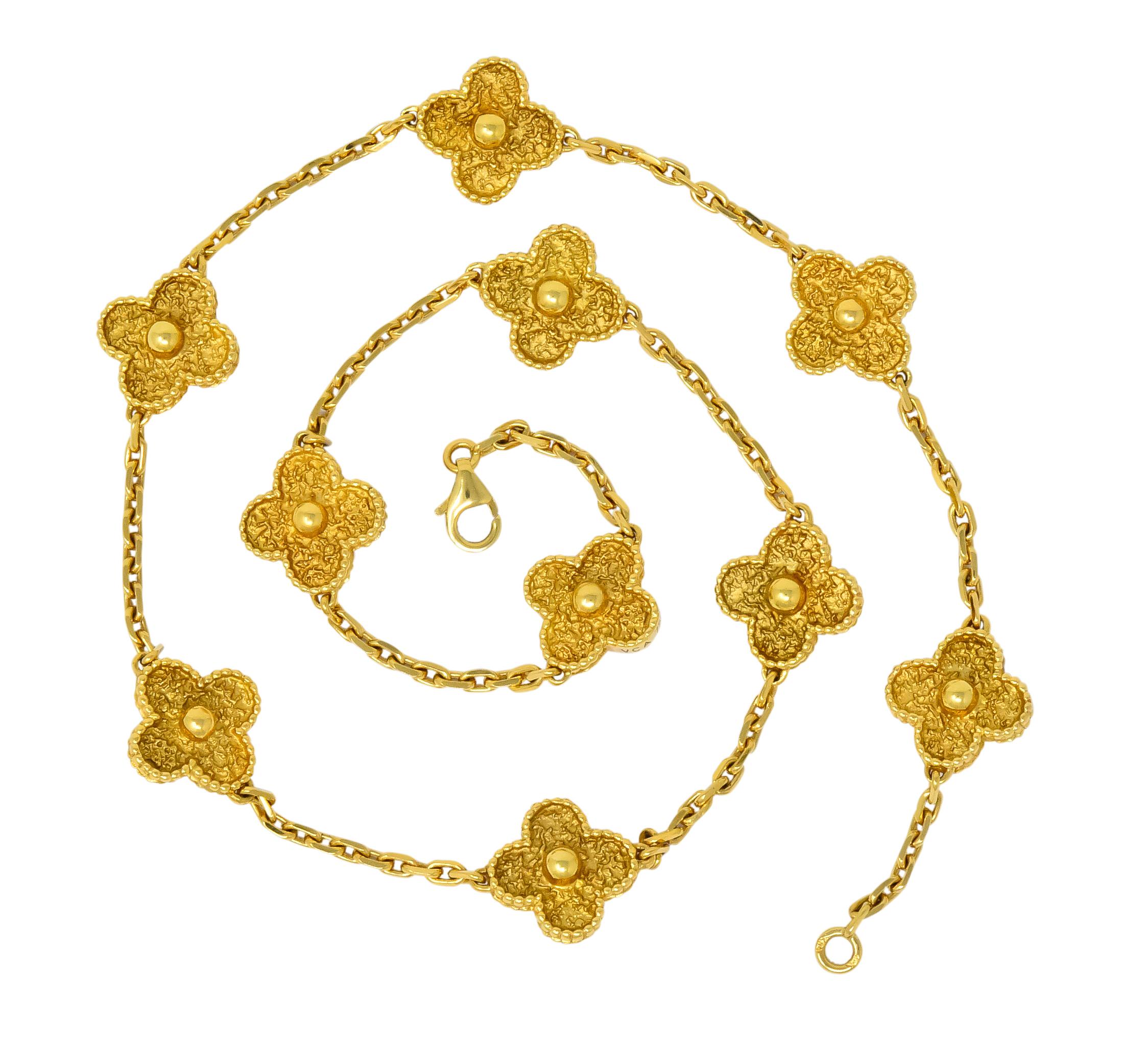Van Cleef & Arpels 18 Karat Yellow Gold Vintage Alhambra 10 Motif Necklace In Excellent Condition In Philadelphia, PA