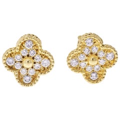 Van Cleef & Arpels 18 Karat Yellow Gold Vintage Alhambra Diamond Earrings