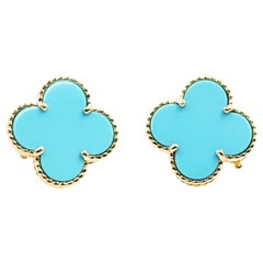 Van Cleef & Arpels 18 Karat Yellow Gold Magic  Alhambra Turquoise Earrings