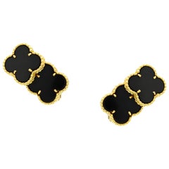 Van Cleef & Arpels 18 Karat Yellow Gold Vintage Double Alhambra Onyx Earrings