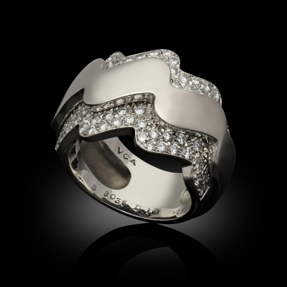 Brilliant Cut Van Cleef & Arpels 18ct White Gold And Diamond Wave Dress Ring Circa 2000s For Sale