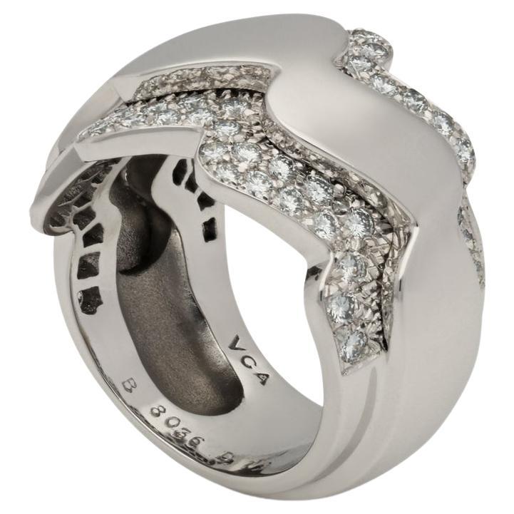 Van Cleef & Arpels 18ct White Gold And Diamond Wave Dress Ring Circa 2000s For Sale