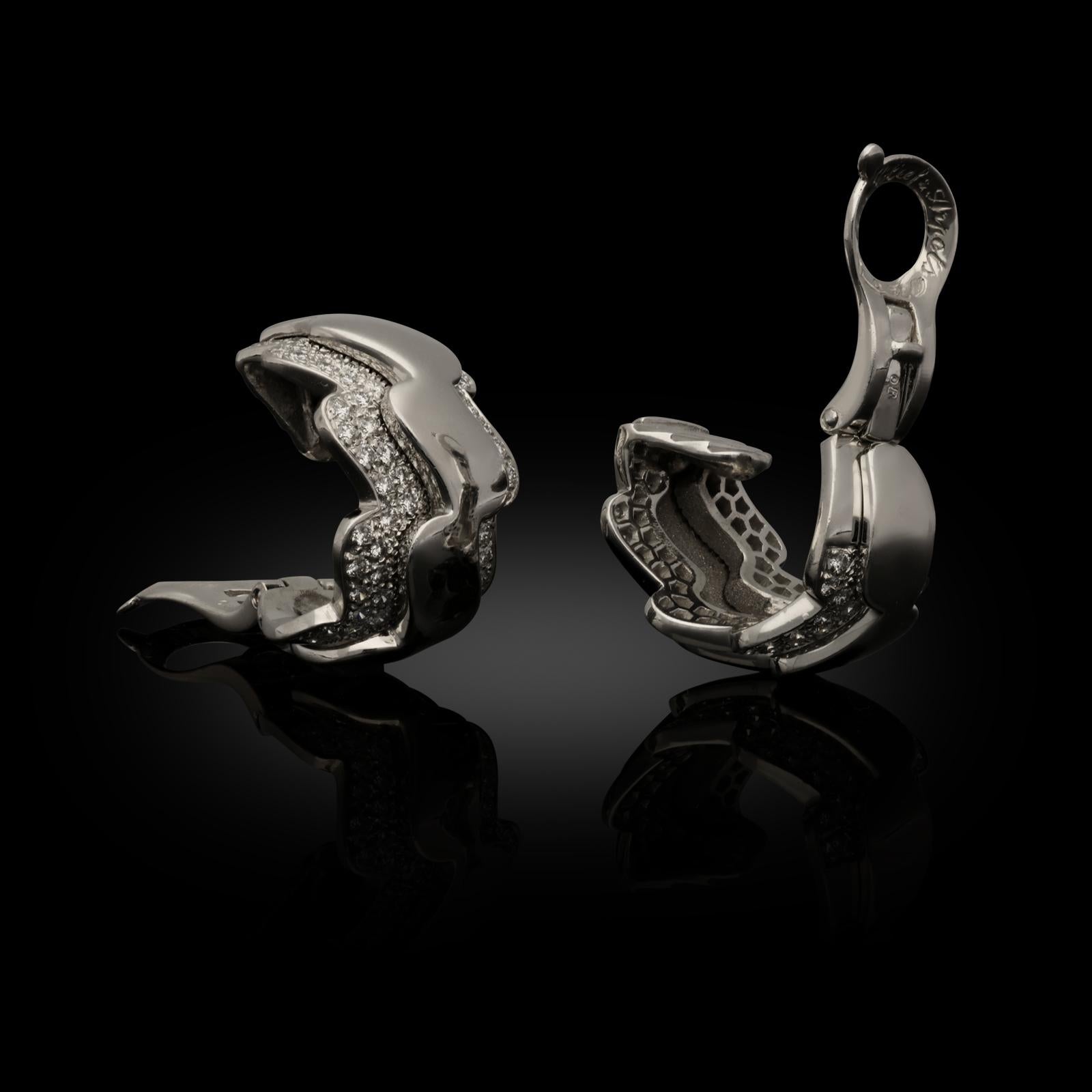 Brilliant Cut Van Cleef & Arpels 18ct White Gold And Diamond Wave Hoop Earrings Circa 2000 For Sale