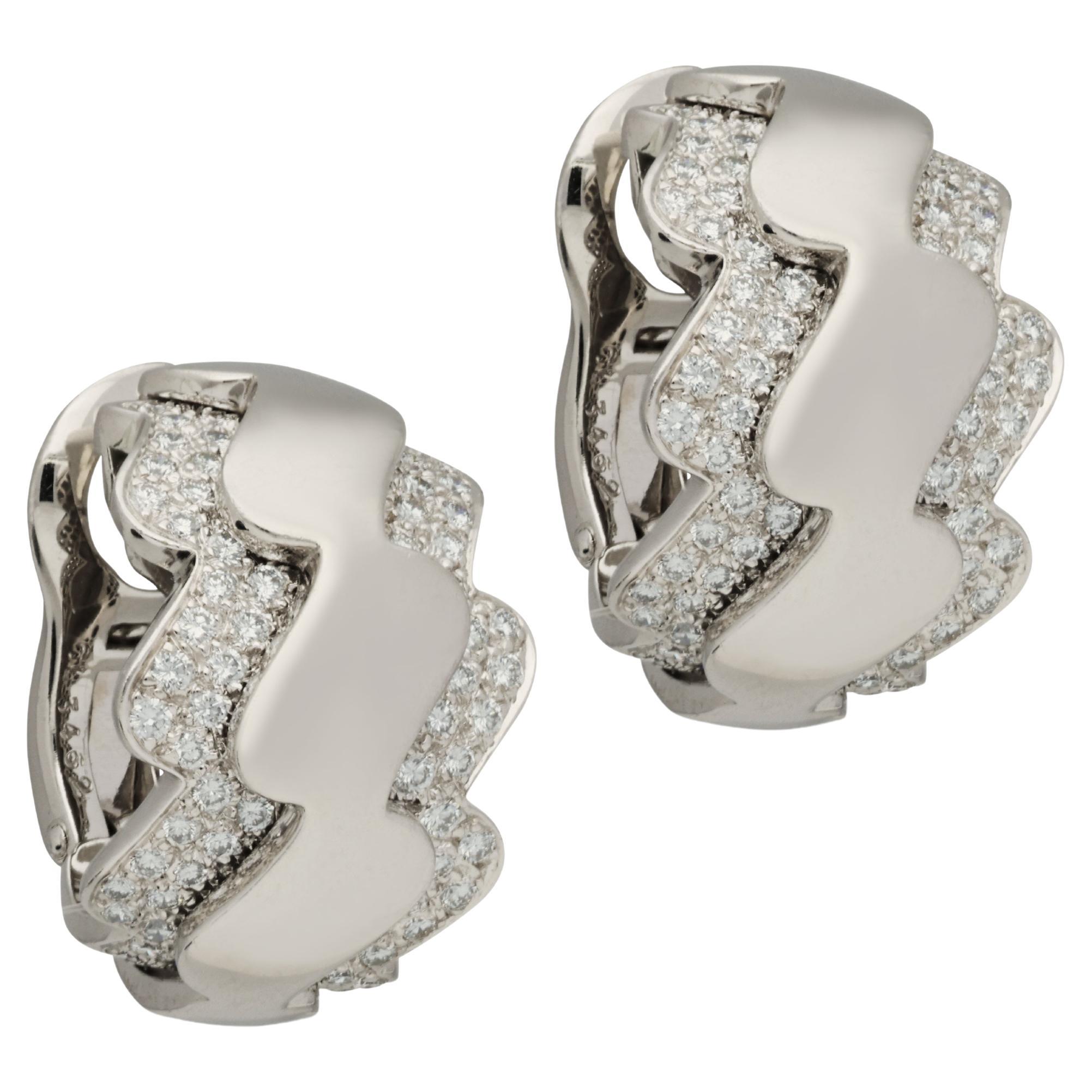 Van Cleef & Arpels 18ct White Gold And Diamond Wave Hoop Earrings Circa 2000 For Sale