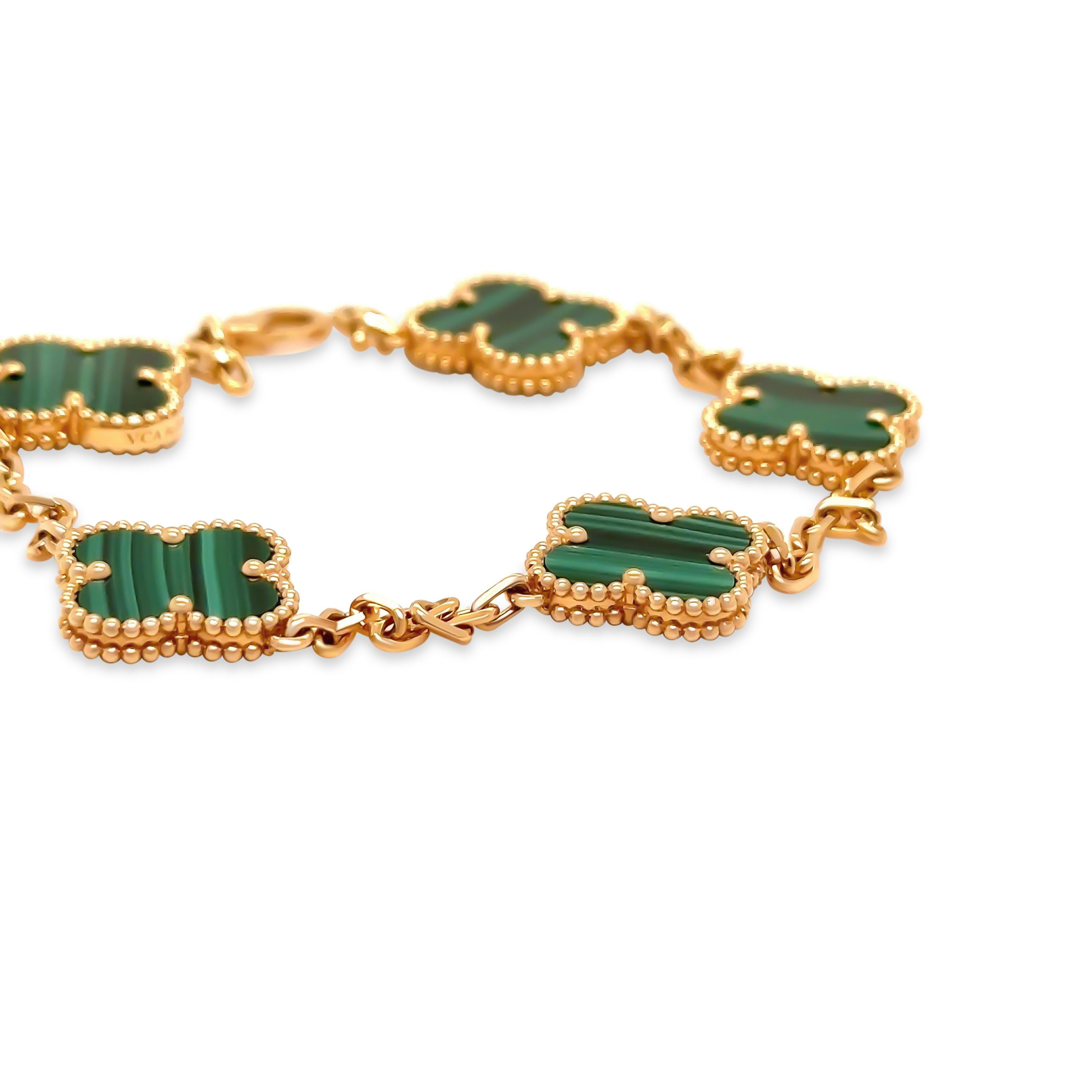 Van Cleef & Arpels 18ct Yellow Gold Vintage Alhambra Bracelet 5 Motifs In Excellent Condition In SYDNEY, NSW