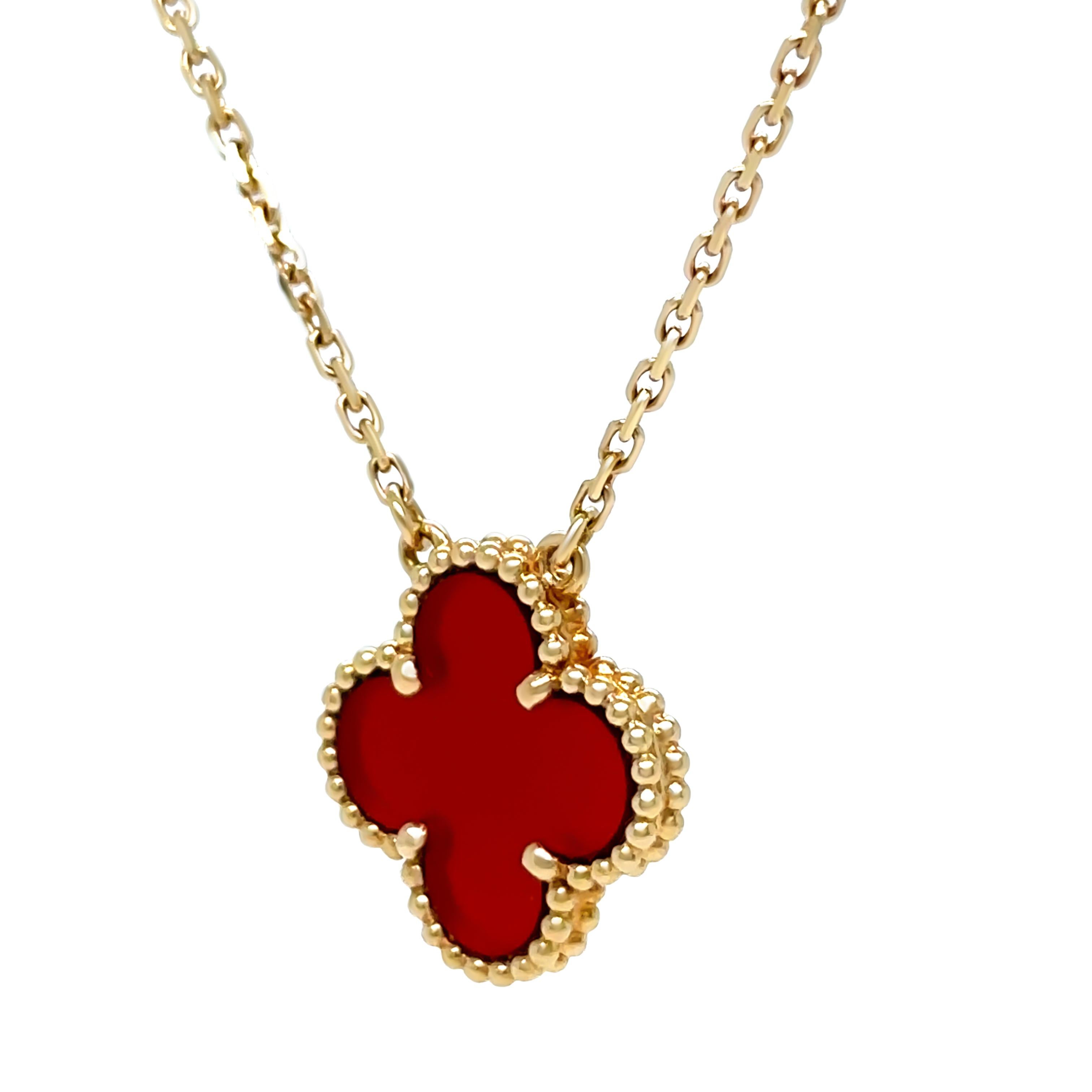 Women's Van Cleef & Arpels 18ct Yellow Gold Vintage Alhambra Carnelian Necklace 5g