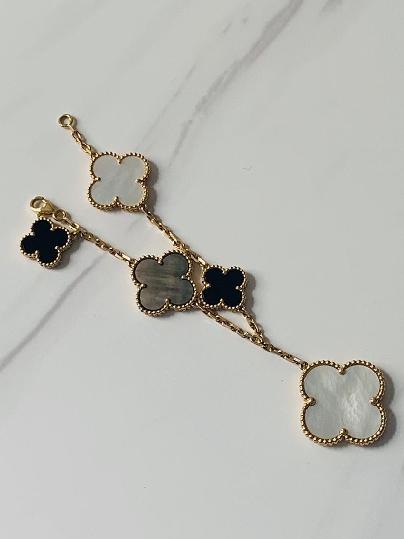 Van Cleef & Arpels 18k 5 Motiv Onyx Perlmutt Magic Alhambra Armband 3