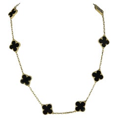 Van Cleef & Arpels 18K/Onyx noir 10 Motifs Vintage Alhambra Necklace