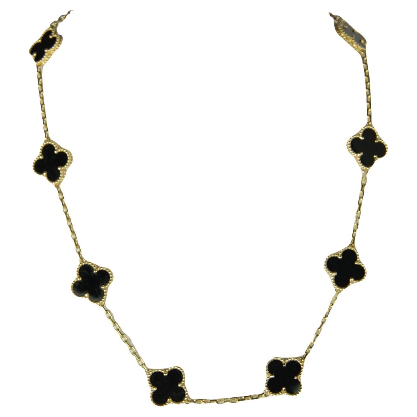 Van Cleef & Arpels 18K/Schwarzer Onyx 10 Motive Vintage Alhambra Halskette
