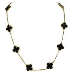Van Cleef & Arpels 18K/Onyx noir 10 Motifs Vintage Alhambra Necklace