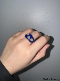 Bague vintage Van Cleef & Arpels en or 18 carats, diamants et lapis-lazuli, taille 10,5