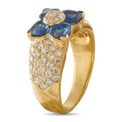 Van Cleef & Arpels 18K Gold 0.50ct Diamond and Sapphire Flower Ring VC11-031226