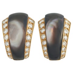 Van Cleef & Arpels 18K Gold 0.70ct Diamond & Mother of Pearl Clip-On Earrings