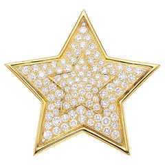 Van Cleef & Arpels 18k Gold & 3.86 Carat Diamond Star Pendant / Brooch with Box