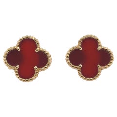 Van Cleef & Arpels 18k Gold and Carnelian Alhambra Earrings