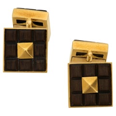 Van Cleef & Arpels 18k Gold and Wood Plaque Cufflinks 