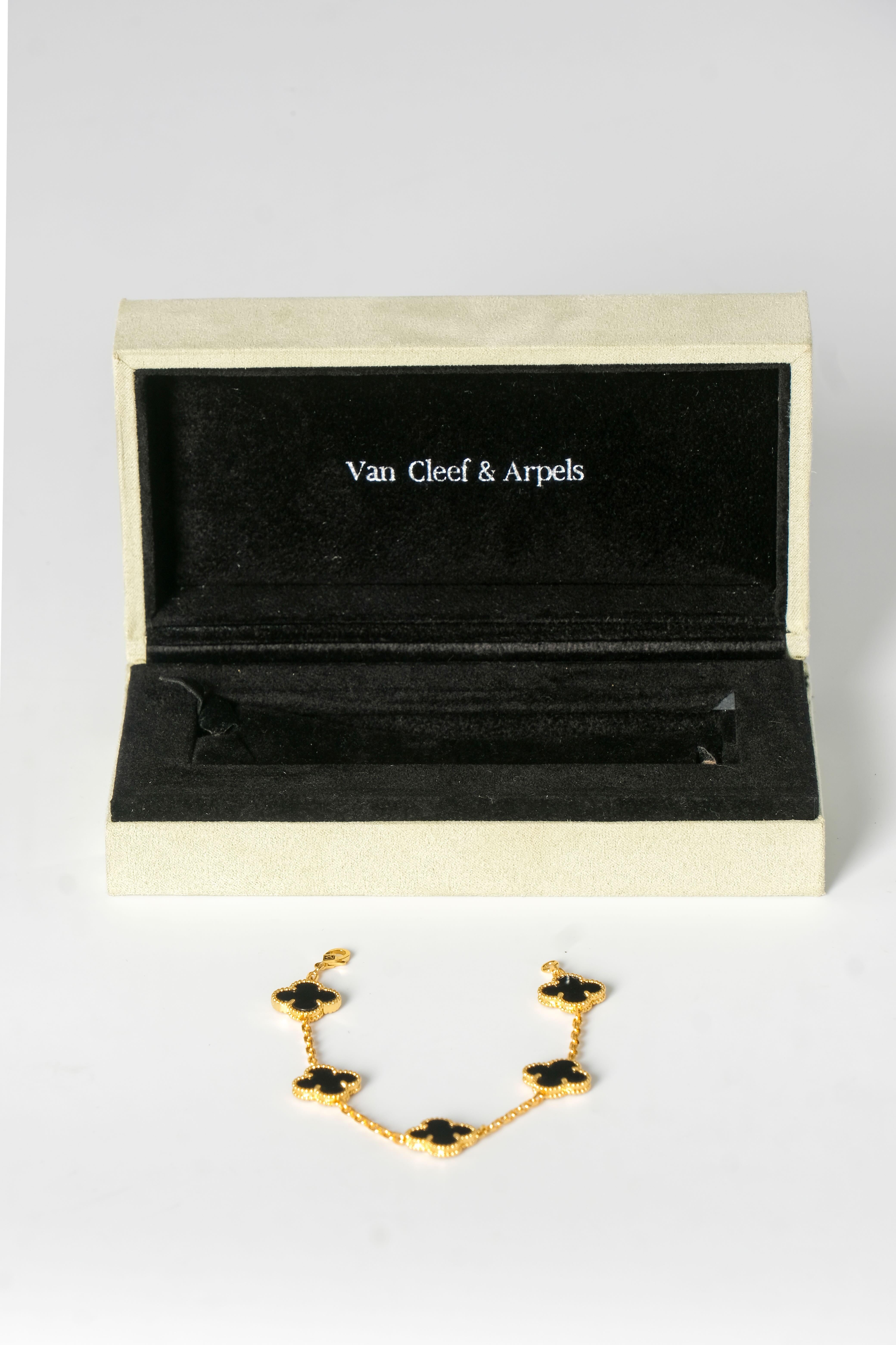 Van Cleef & Arpels 18k Gold & Black Alhambra 5 Motif Bracelet 1