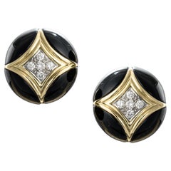 Van Cleef & Arpels 18k Gold Black Onyx Diamond Clip Earrings
