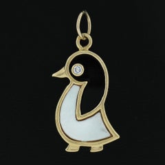 Van Cleef & Arpels 18k Gold Black Onyx w/ MOP & Diamond Penguin Charm Pendant