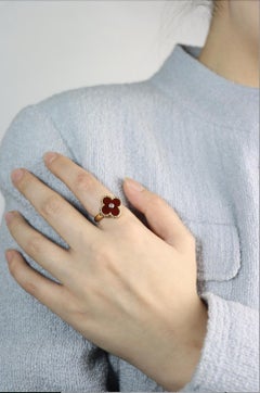 Van Cleef & Arpels 18K Gold Carnelian Diamond Alhambra Ring