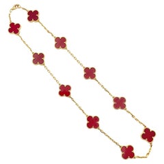 Van Cleef & Arpels 18k Gold Carnelian Vintage Alhambra Necklace