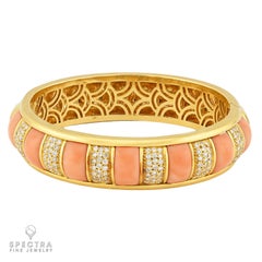 Van Cleef & Arpels 18k Gold Coral & Diamond Bangle Bracelet