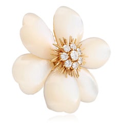 VAN CLEEF & ARPELS 18K Gold, Diamond and Mother of Pearl Rose de Noël Brooch