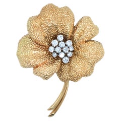 Van Cleef & Arpels, 18K Gold Diamond Brooch and Earrings