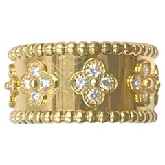 Van Cleef & Arpels 18k Gold Diamond Medium Perlée Ring
