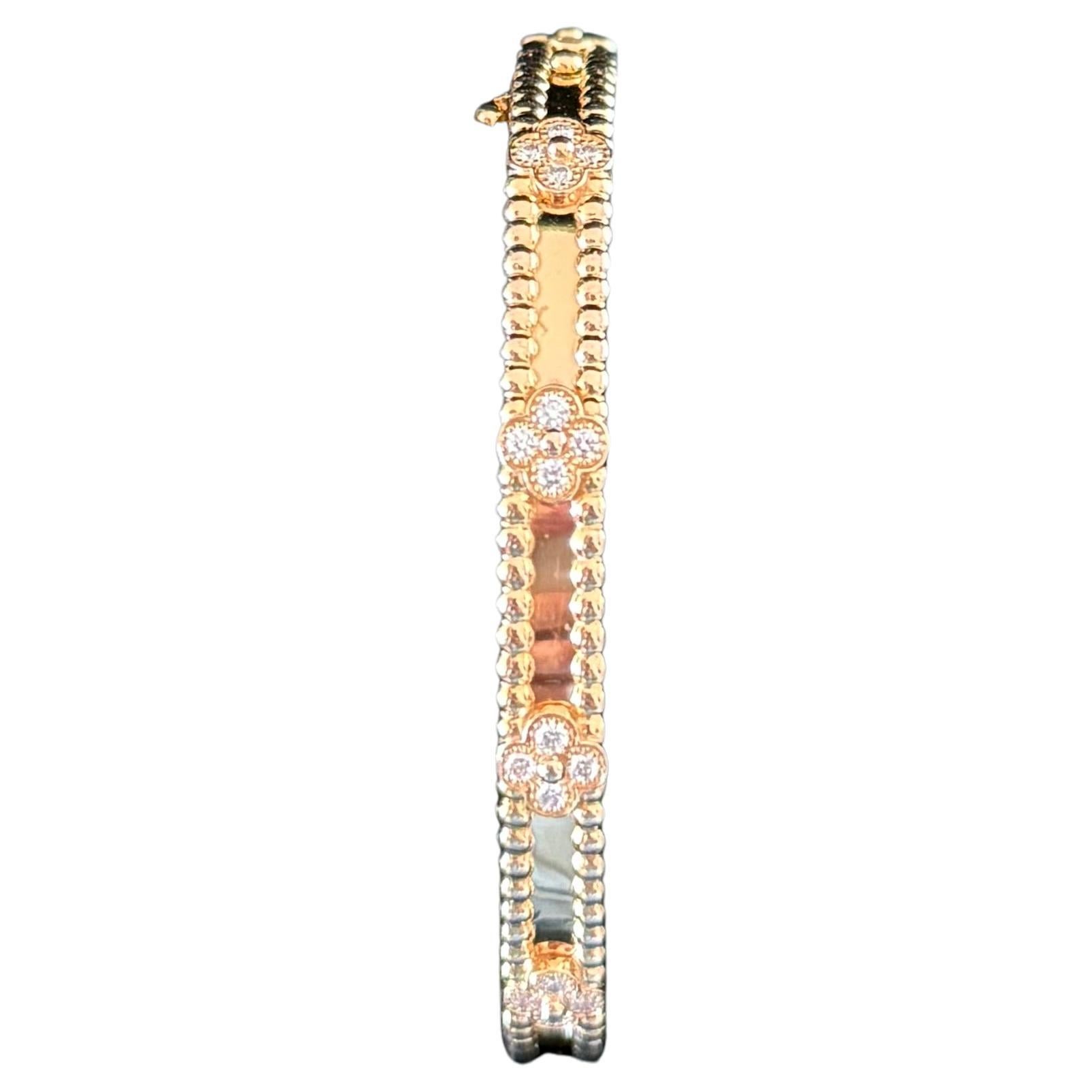 Van Cleef 
Arpels 18K Gold Diamond Perlee Sweet Clover Bracelet Medium