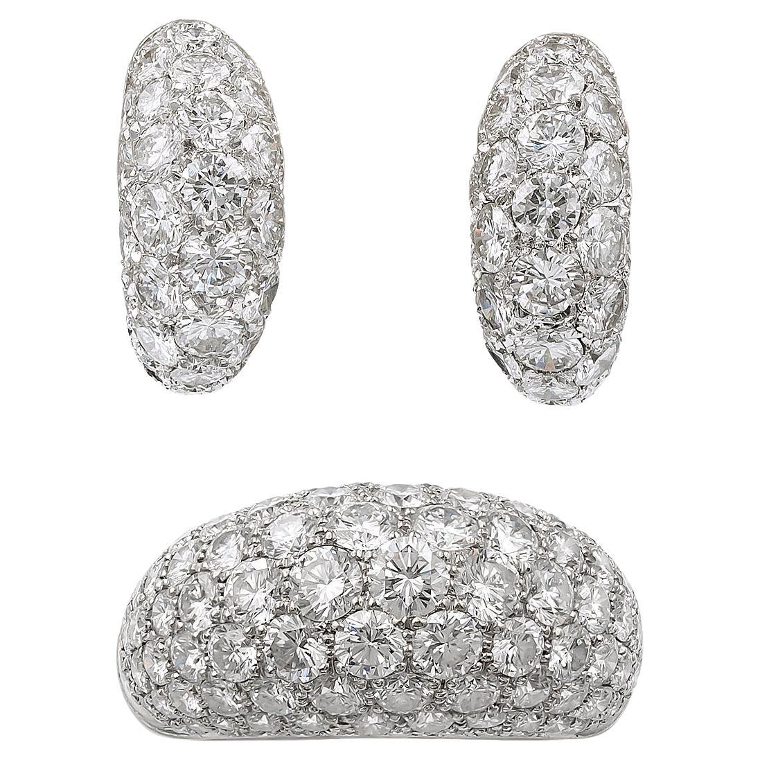 Van Cleef & Arpels 18k Gold Diamond Ring & Earrings Set