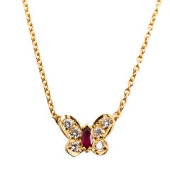Van Cleef 
Arpels 18 Karat Gold Diamond Ruby Butterfly Pendant Necklace