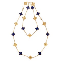 Van Cleef & Arpels 18k Gold Lapis Limited Edition Vintage Alhambra Necklace