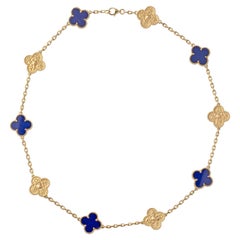 Van Cleef & Arpels 18k Gold Lapis Limited Edition Vintage Alhambra Necklace