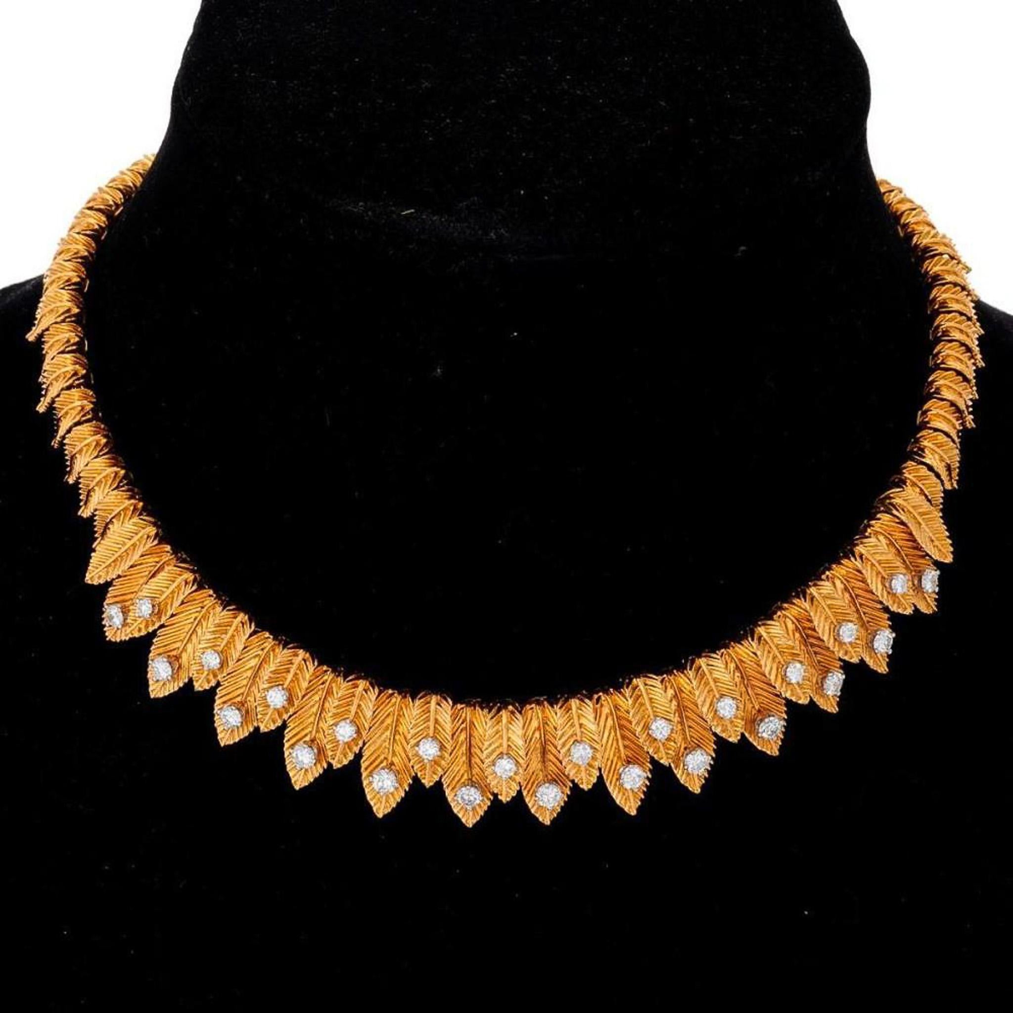 Van Cleef & Arpels, collana girocollo vintage retrò con diamanti e foglie in oro 18 carati in vendita 6