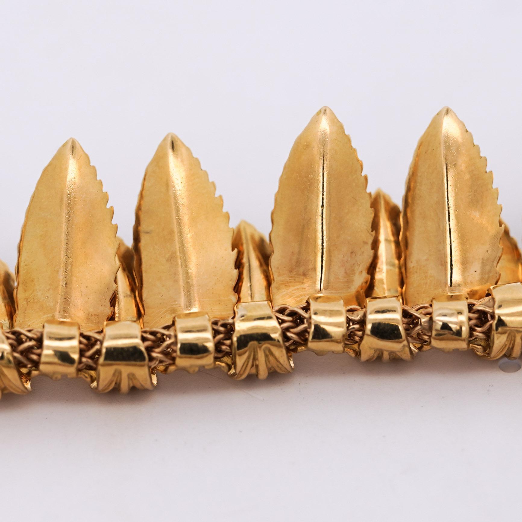 Taglio brillante Van Cleef & Arpels, collana girocollo vintage retrò con diamanti e foglie in oro 18 carati in vendita