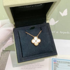 Van Cleef & Arpels 18K Gold MOP Diamond Vintage Alhambra Holiday Pendant