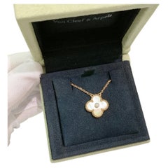 Van Cleef & Arpels 18K Gold MOP Diamond Vintage Alhambra Holiday Pendant