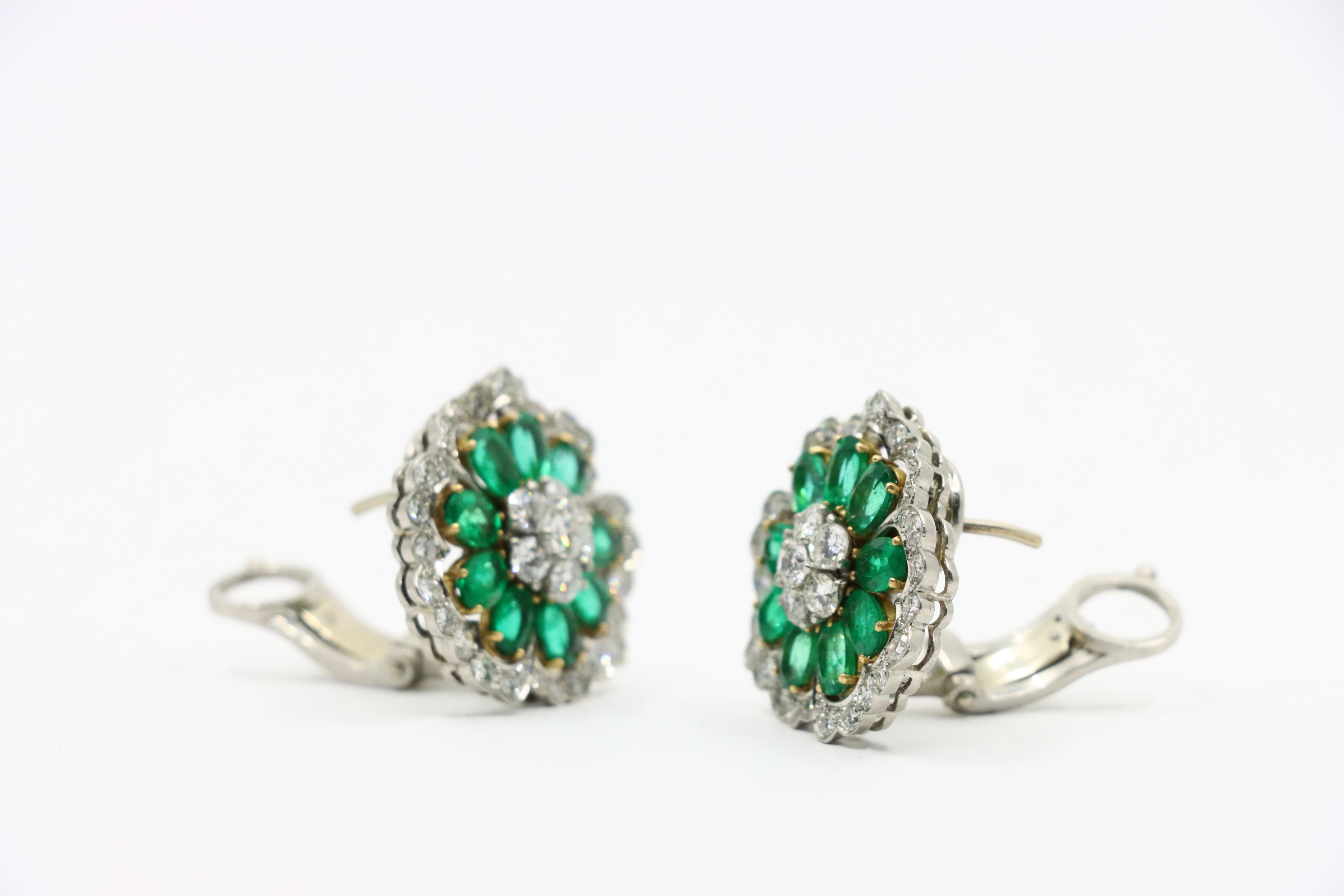 Van Cleef & Arpels Platinum Emerald And Diamond Camellia Flower Earrings For Sale 6