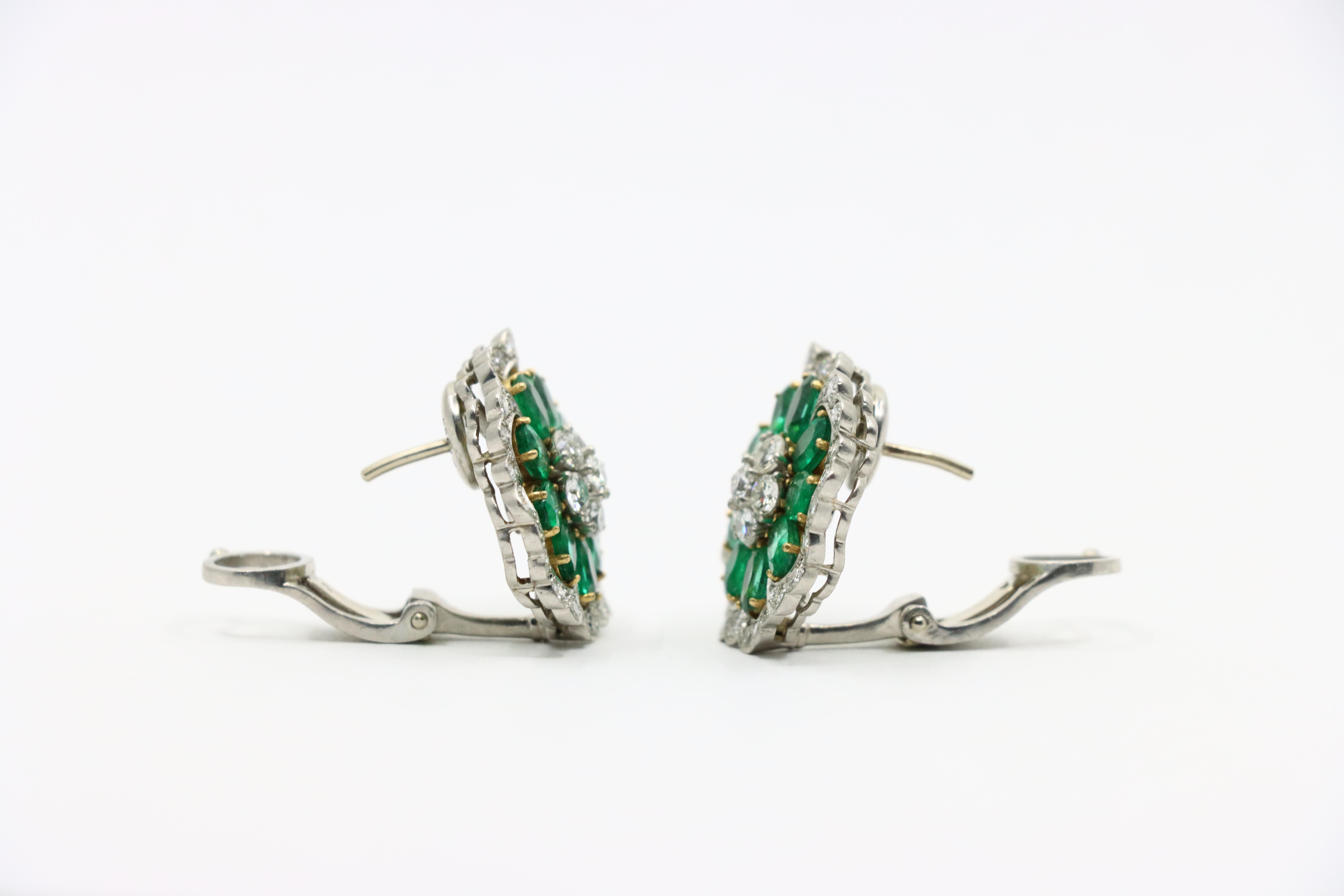 Van Cleef & Arpels Platinum Emerald And Diamond Camellia Flower Earrings For Sale 7