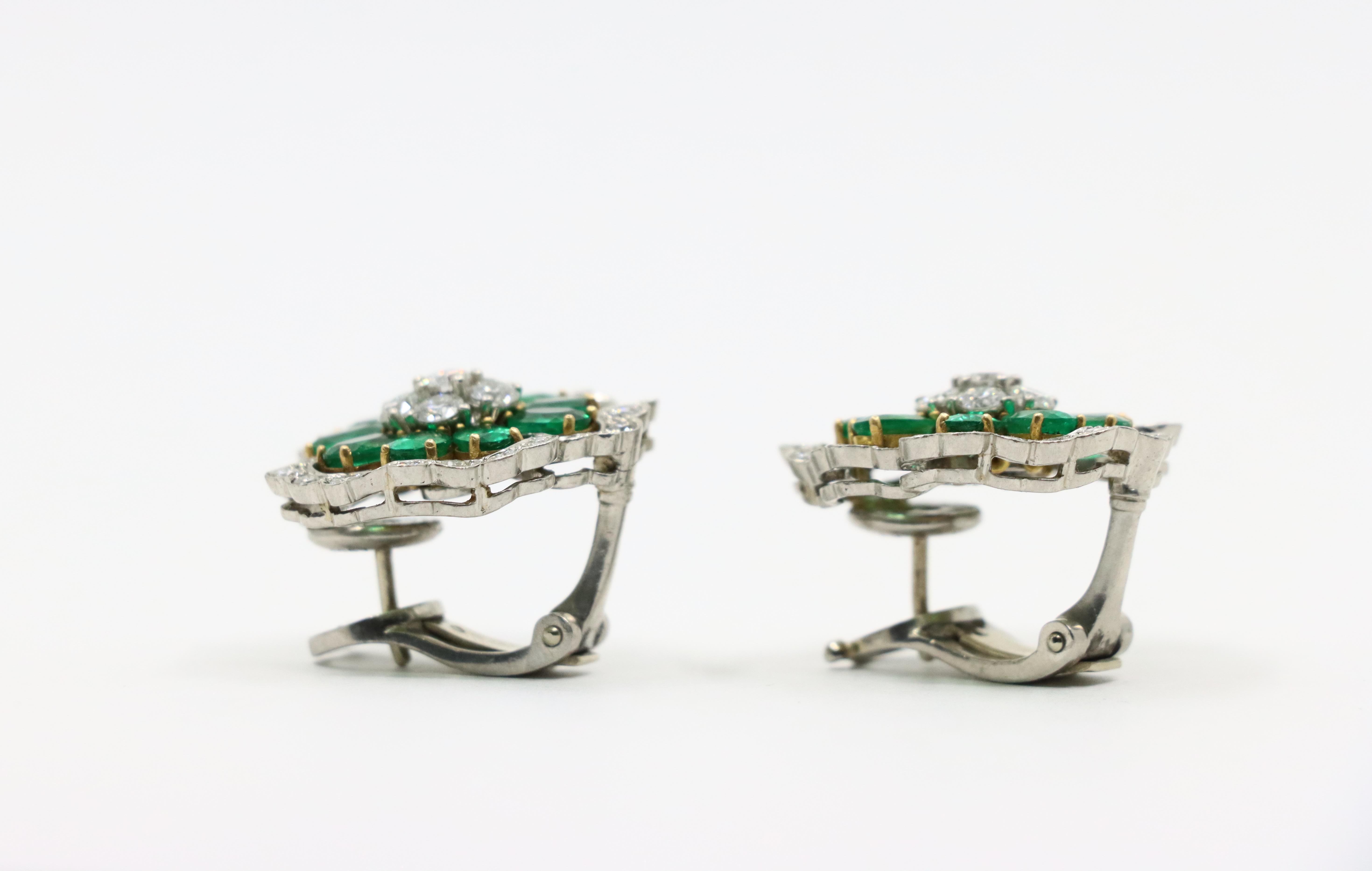 Van Cleef & Arpels Platinum Emerald And Diamond Camellia Flower Earrings For Sale 8