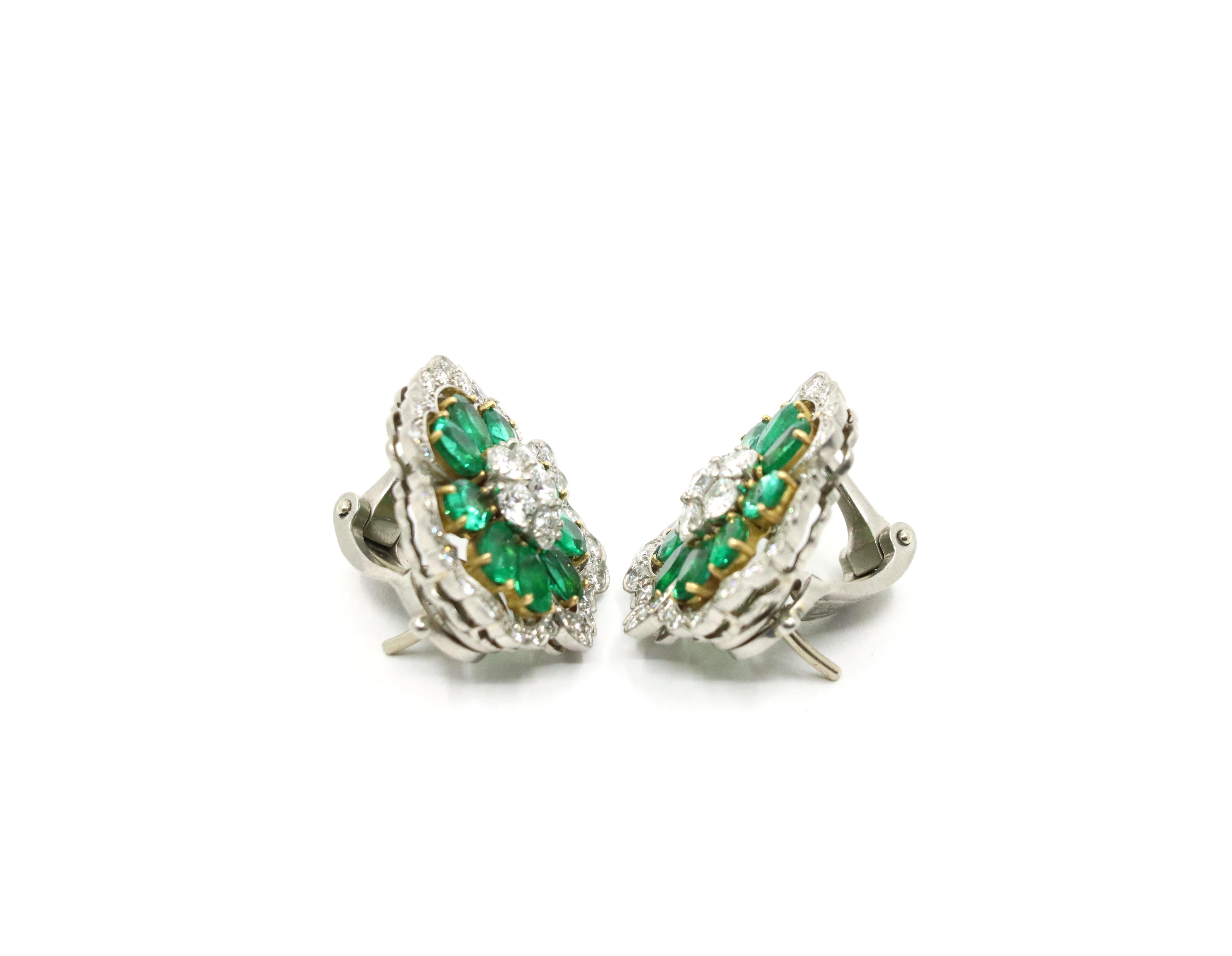 Women's Van Cleef & Arpels Platinum Emerald And Diamond Camellia Flower Earrings For Sale