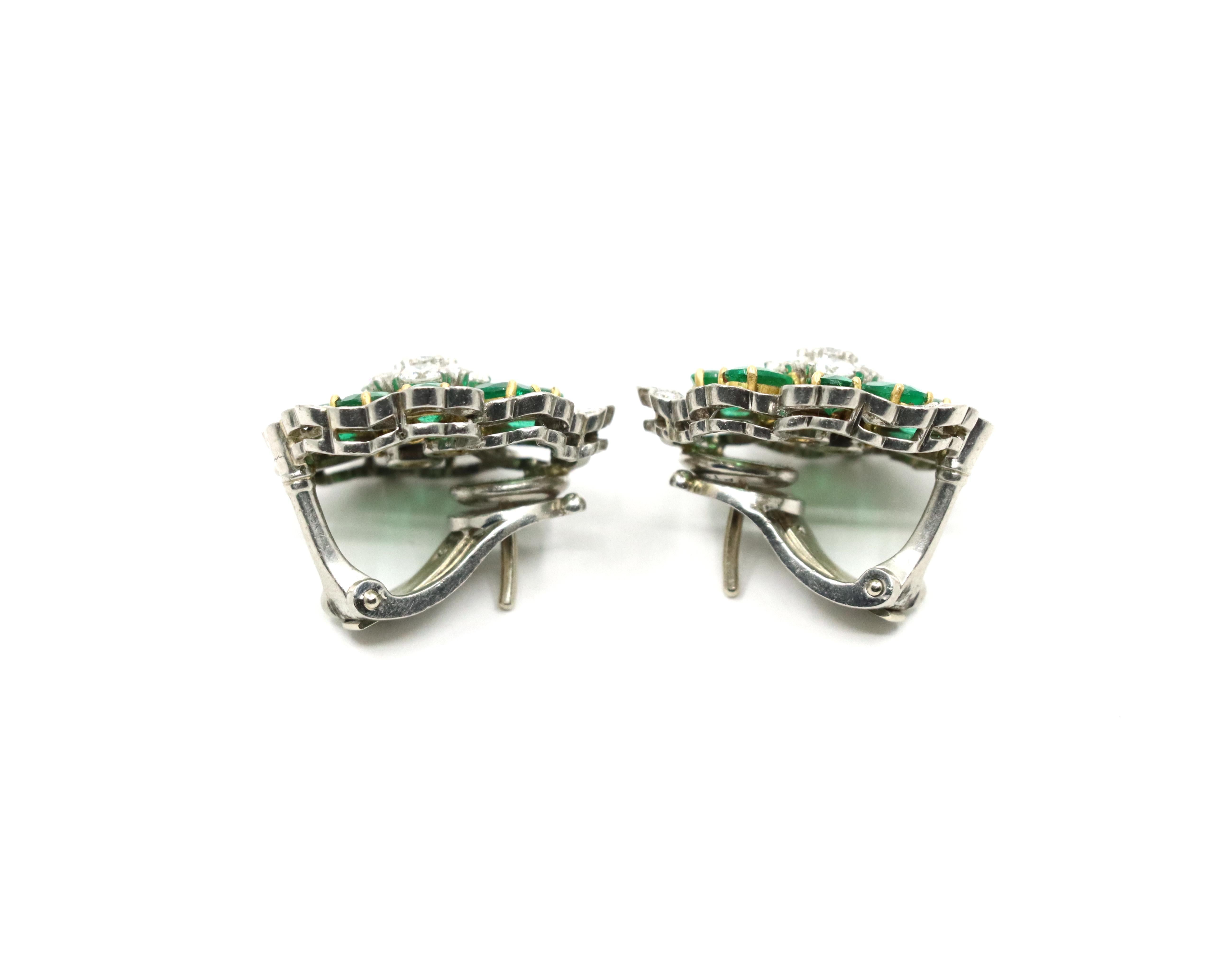 Van Cleef & Arpels Platinum Emerald And Diamond Camellia Flower Earrings For Sale 1