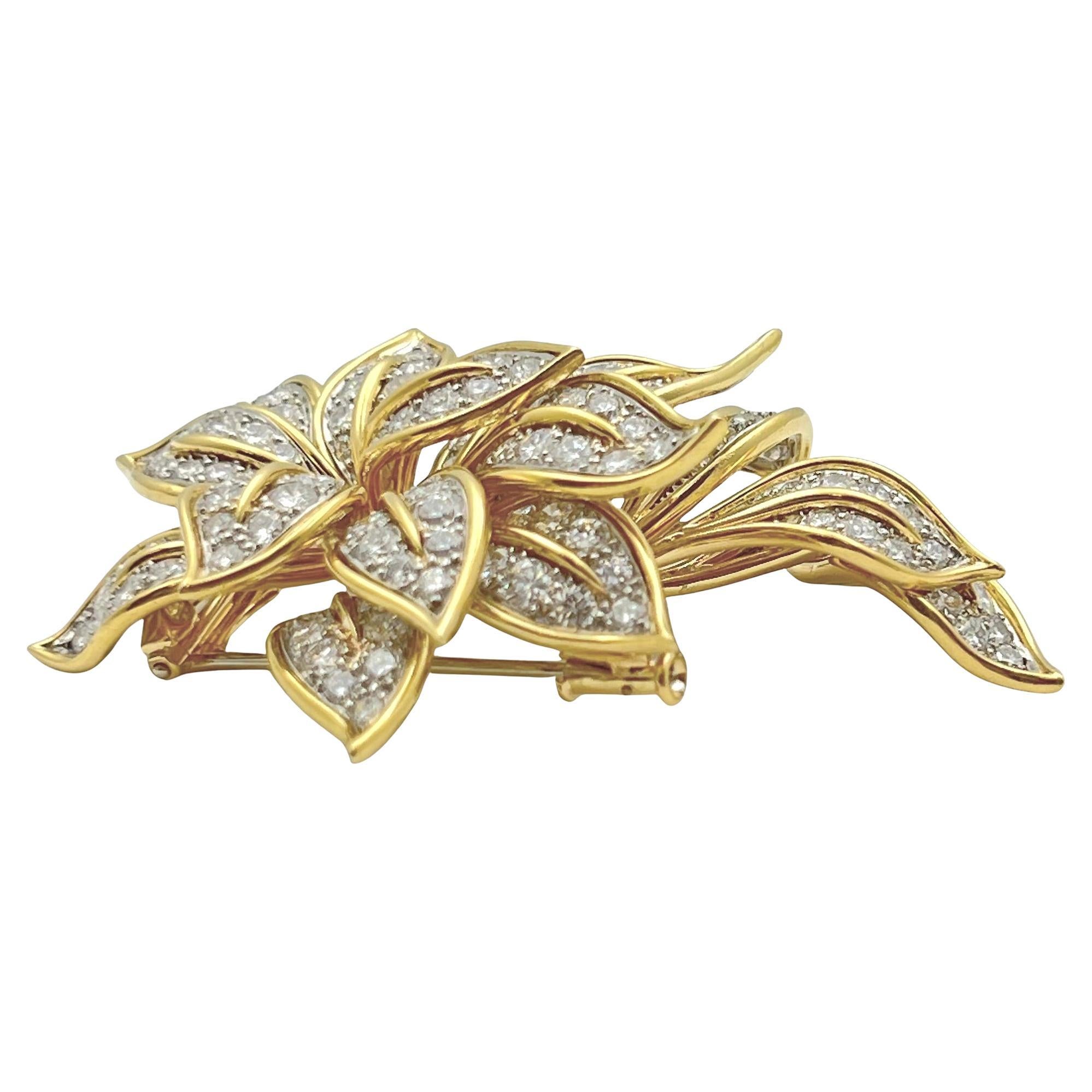 Van Cleef & Arpels 18k Platin Diamant Blume En Tremblant Brosche (Rundschliff) im Angebot