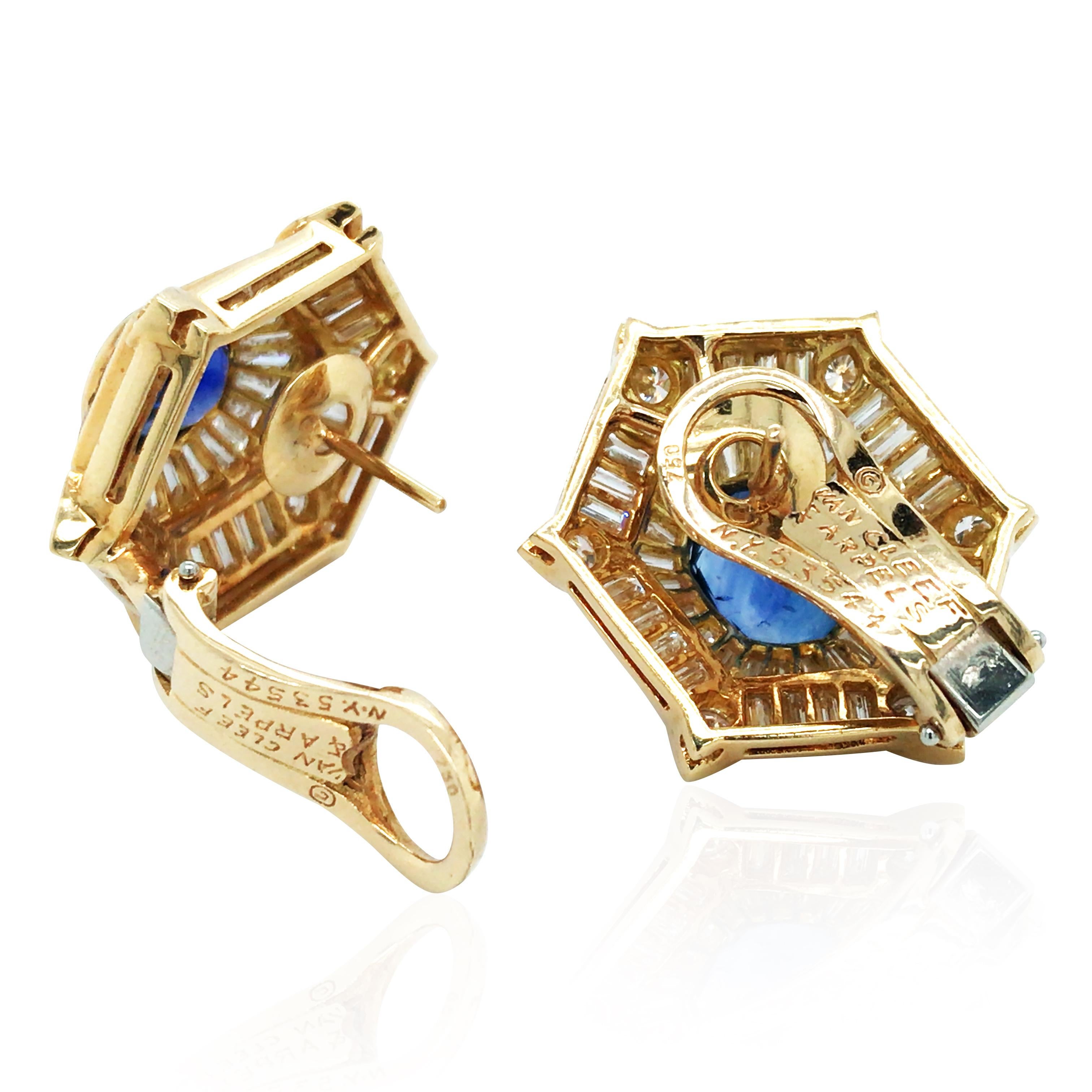 Donna Van Cleef & Arpels, Orecchini con diamanti e zaffiri in oro 18 carati, SSEF in vendita