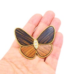 Van Cleef & Arpels 18k Gold Wood Diamond Butterfly Brooch Clip