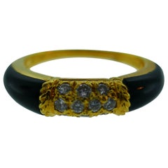 Van Cleef 
Arpels 18 Karat Gold Yellow Gold, Diamond and Onyx Band Ring