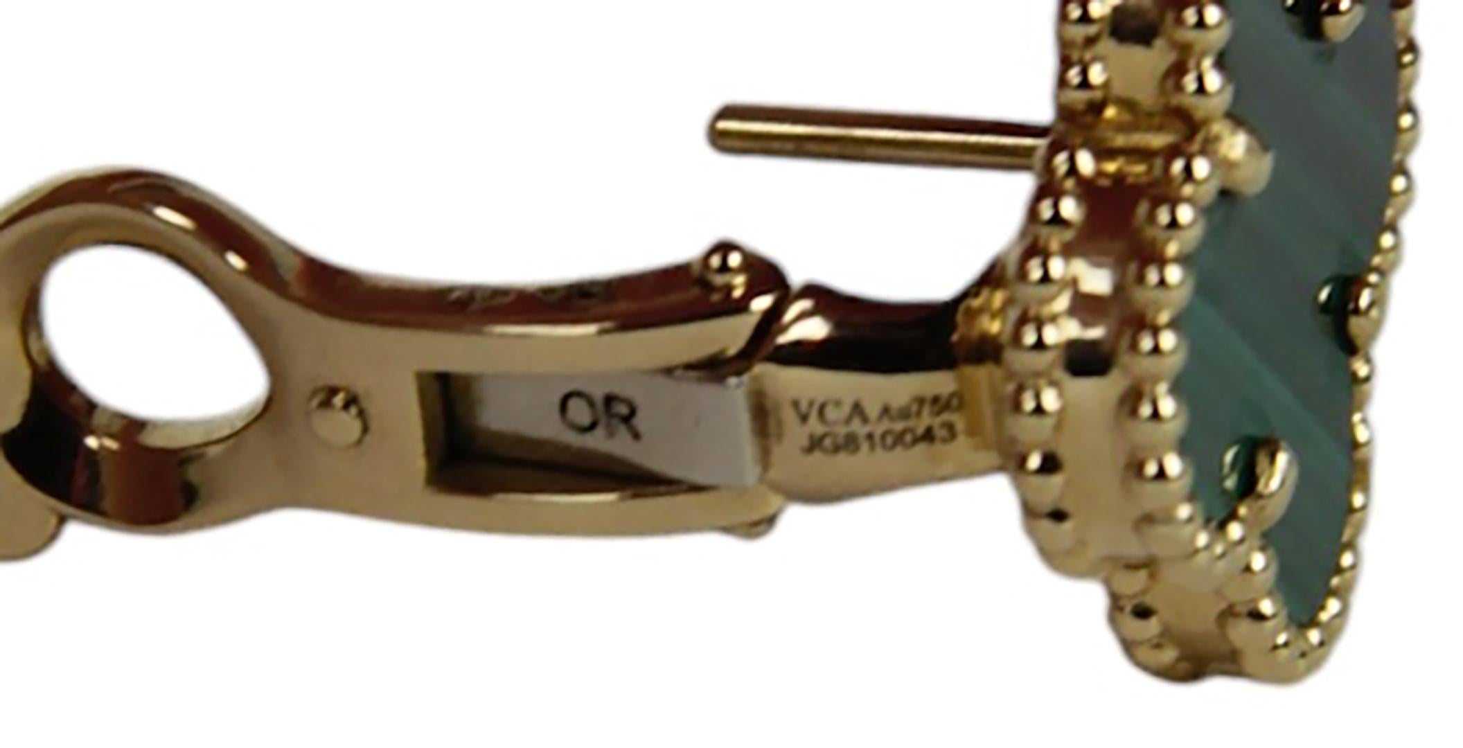 Pendientes Alhambra Vintage Van Cleef & Arpels 18K/ Malaquita en Excelente estado para la venta en New York, NY